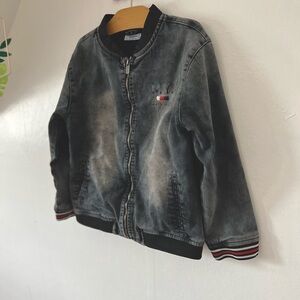 EUC Mayoral sz 7 122cm boys denim jacket designed in Spain faded baseball coat